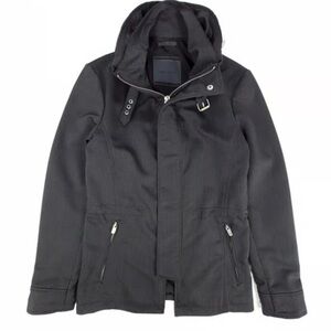 ZARA Man, Size M, black rain jacket, thick/heavy, full front zip, hidden hood